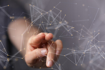 network holding in hand 3d connection data