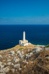 The lighthouse of Punta Palascia, in Otranto, Lecce, Salento, Puglia, Italy. The cape is Italy's...