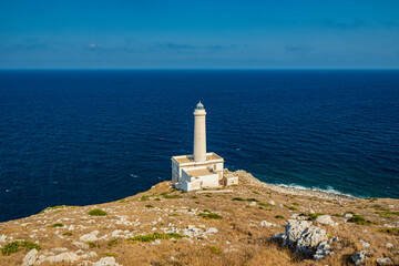 The lighthouse of Punta Palascia, in Otranto, Lecce, Salento, Puglia, Italy. The cape is Italy's...