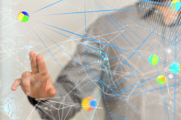 Global network. Blockchain. 3D illustration. Neural networks and artificial intelligence. Abstract