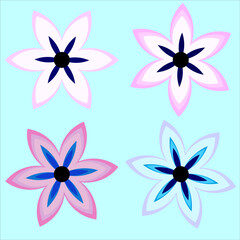 Fototapeta na wymiar Set of beautiful flowers in light, blue and violet colors
