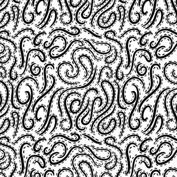 Vector seamless hand drawn ink pattern with black abstract shape on white background