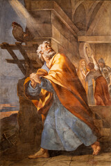 VALENCIA, SPAIN - FEBRUARY 14, 2022: The fresco Peter Disowns Jesus in the side chapel of Cathedral...