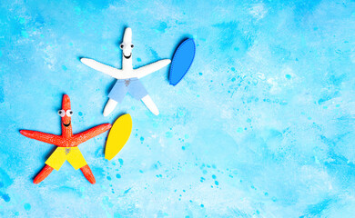 Starfish characters surfing