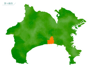水彩風の地図　神奈川県　茅ヶ崎市
