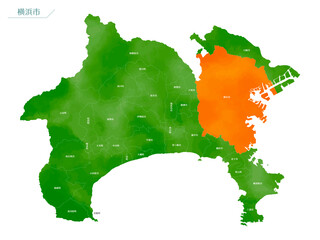 水彩風の地図　神奈川県　横浜市