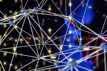 Global network. Blockchain. 3D illustration. Neural networks and artificial intelligence. Abstract