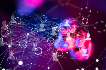 Global network. Blockchain. 3D illustration. Neural networks and artificial intelligence. Abstract