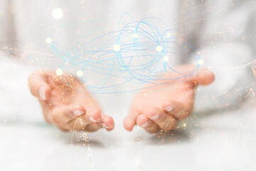 Global network. Blockchain. 3D illustration. Neural networks and artificial intelligence. Abstract