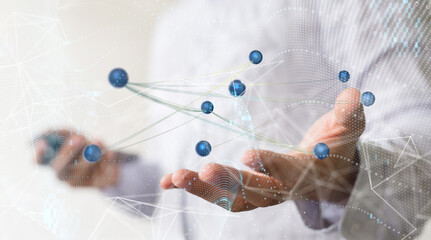 Global network. Blockchain. 3D illustration. Neural networks and artificial intelligence. Abstract