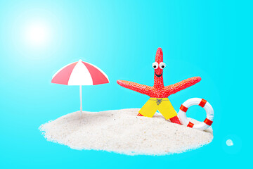 Starfish character having summer vacation