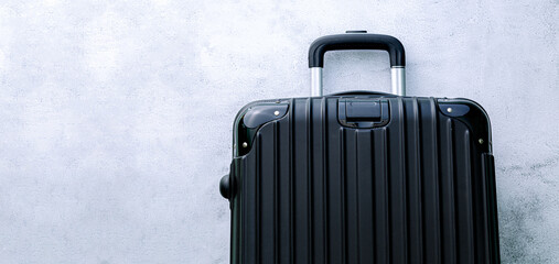 Luggage,black suitcase set on a white background top view image flat laying element Minimal travel concept. black and dark classic luggage prototype both small and large luggage accessory set travel 