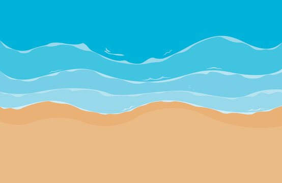 Rough sea and beach. Vector outdoor drawing.
