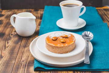 Cake with coffee and cream.