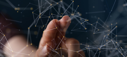 network holding in hand 3d connection data