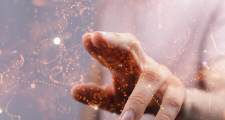 Digital cyberspace with particles and Digital data network connections concept