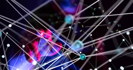 Global network. Blockchain. 3D illustration. Neural networks and artificial intelligence. Abstract