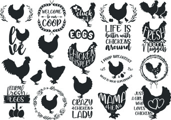 Chicken bundle hand-drawn, chicken, rooster, chicken funny, crazy chicken lady, chicken whisperer, Chicken vector - obrazy, fototapety, plakaty
