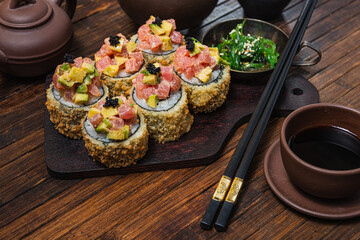 Sushi roll- fast food. Gourmet- asian menu