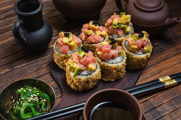 Sushi roll- fast food. Gourmet- asian menu