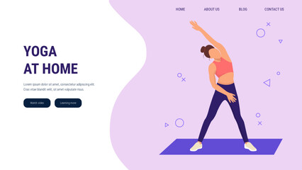 Landing page of yoga at home, sport activity yoga girl