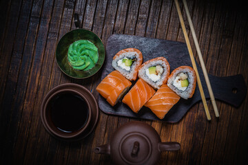 Sushi- delicious menu Fastfood- restaurant concept