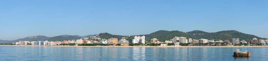 Fototapeta na wymiar View from the sea towards Malgrat de Mar beach, Catalonia.