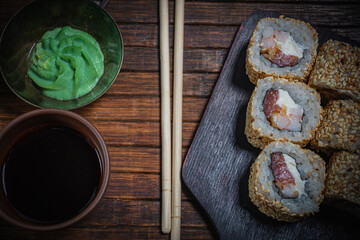 Sushi- delicious menu Fastfood- restaurant concept