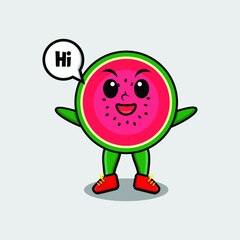 Cute cartoon watermelon character with happy expression in modern style design