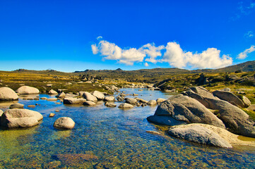 Crystal clear water of the Snowy River, in the mountains of Kosciuszco National Park, New South Wales, Australia
