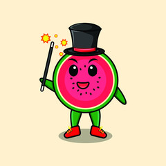 A gorgeous smart cute cartoon magician watermelon style design 