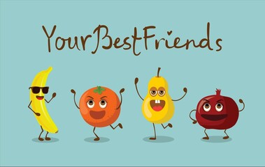Vector collection of cute fruits. Funny fruit characters isolated on white background, Cute and funny fruit set