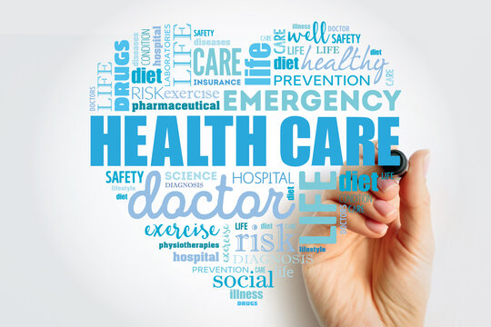 HEALTH CARE heart word cloud with marker, fitness, sport, health concept