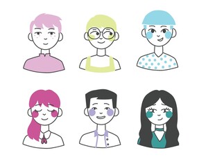 Big set of people avatars for social media, website. Doodle portraits fashionable girls and guys. Trendy hand drawn icons collection.