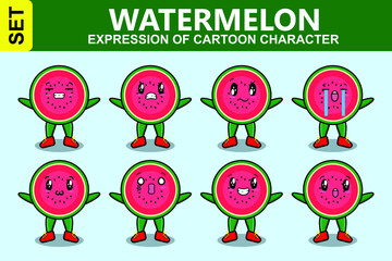 Set kawaii watermelon cartoon character with different expressions of cartoon face vector illustrations
