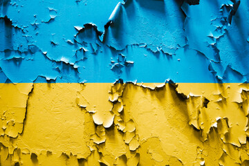 Flag of Ukraine on a cracked grunge background. Square back.