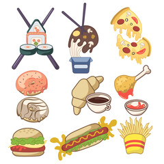 
fast food vector illustration set