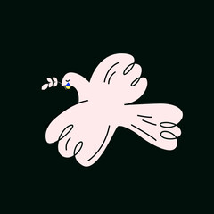 Stop the war in Ukraine. Flying dove of peace. Bird with an olive branch. Conceptual vector flat illustration. Pray for peace Ukraine.