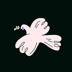 Stop the war in Ukraine. Flying dove of peace. Bird with an olive branch. Conceptual vector flat illustration. Pray for peace Ukraine.