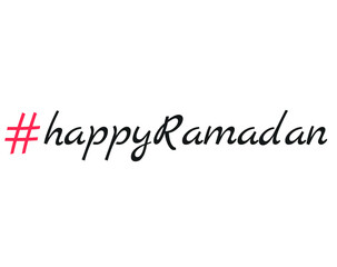 Happy Ramadan hashtag. Ramadan handwritten inscription. Hand drawn lettering. Calligraphy. red hashtag