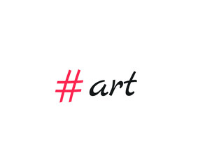 Art hashtag. Art handwritten inscription. Hand drawn lettering. Calligraphy. red hashtag 