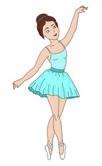 Illustration ballerina in classical tutu on a white background. Colorful illustration in cartoon style. Hand  drawn. Closeup. Template.  © Mewlish art