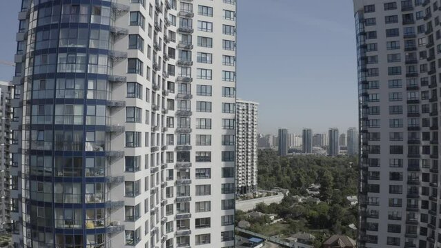 Megapolis. Modern houses in the city of Kyiv. Ukraine. Aerial
