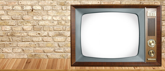 old retro tube analog TV with blank screen for designer 1960-1970, stylish vintage mockup, template...