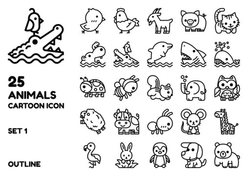 animal outline icon vector set