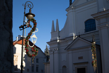 Fototapeta na wymiar Christmas decorations in the New Town of Warsaw