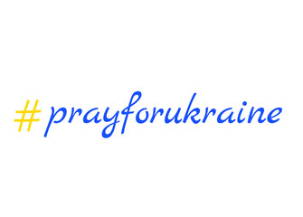 Pray for Ukraine hashtag. Pray for handwritten inscription. Hand drawn lettering. Calligraphy. 
