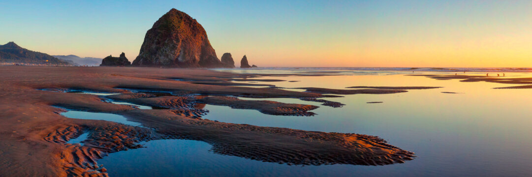 Haystack Rock at Cannon Beach, Oregon at sunset