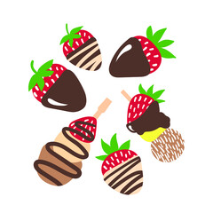 Sweet desserts vector set. Hand drawn cartoon vector sweets, candy bar, cookie. Chocolate candies, cookies, fruits in chocolate.
