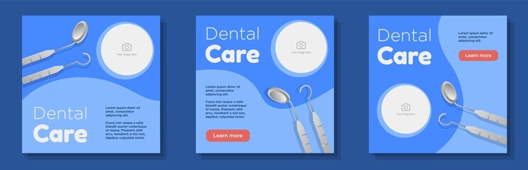 Dental care social media post, banner set, dentist salon business advertisement concept, healthy teeth marketing square ad, abstract print, isolated on background